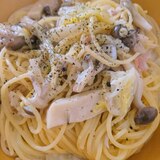 白菜とキノコのクリームパスタ